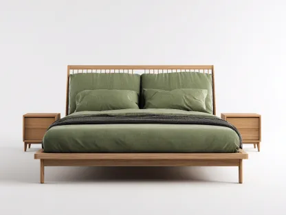 Cama doble - madera maciza - 200x160x105 cm - color roble - para dormitorio - con diseño contemporáneo