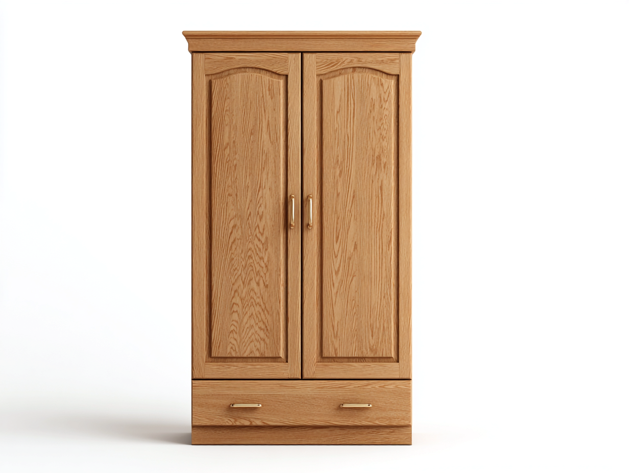 Armario de madera maciza 90x55x190 cm - color roble/dorado - para dormitorio - diseño clásico