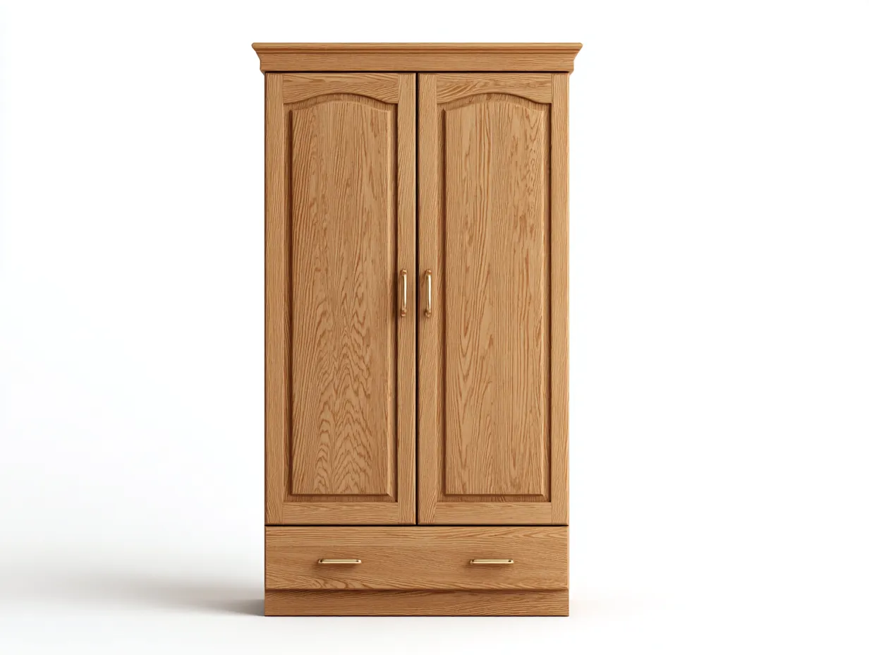 Armario de madera maciza 90x55x190 cm - color roble/dorado - para dormitorio - diseño clásico