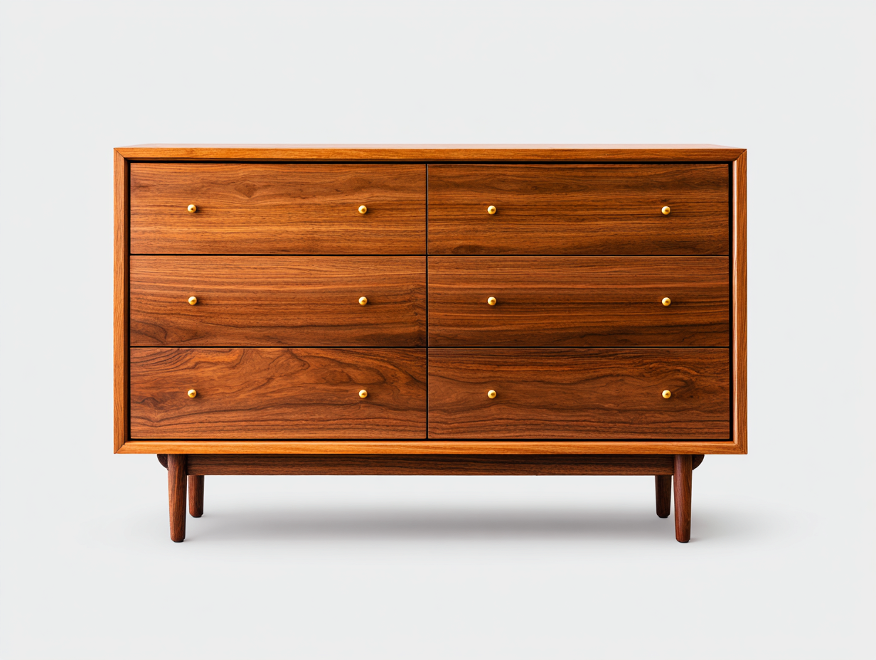 Cómoda de madera 120x45x85 cm - color nogal/dorado - para dormitorio - diseño moderno