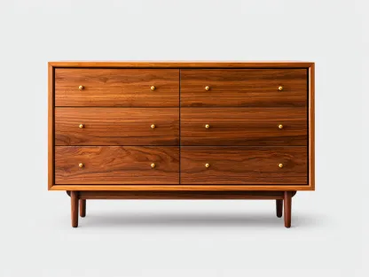 Cómoda de madera 120x45x85 cm - color nogal/dorado - para dormitorio - diseño moderno