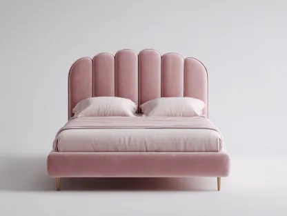 Cama doble tapizada 200x160x120 cm - rosa/dorado - para dormitorio - diseño moderno