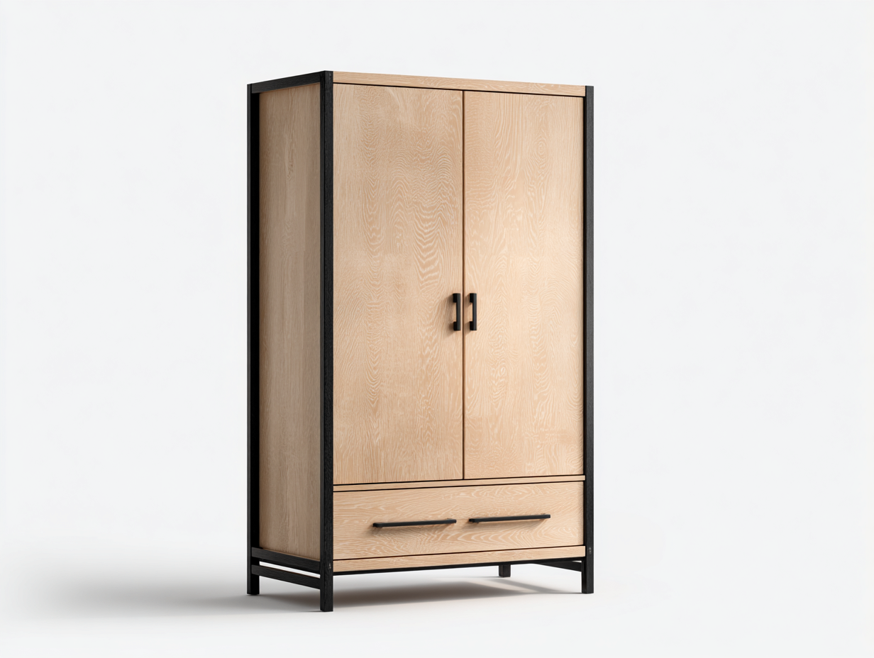 Armario - madera y metal - 90x50x190 cm - color madera natural/negro - para dormitorio - con espacio de almacenamiento