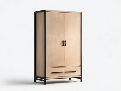 Armario - madera y metal - 90x50x190 cm - color madera natural/negro - para dormitorio - con espacio de almacenamiento