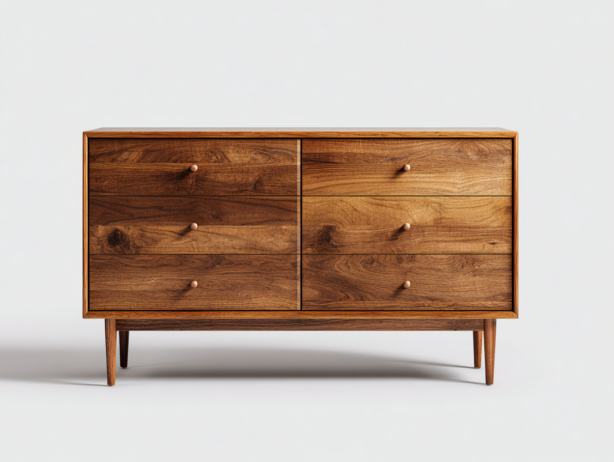 Cómoda - madera - 110x42x80 cm - color nogal - para dormitorio - con espacio de almacenamiento