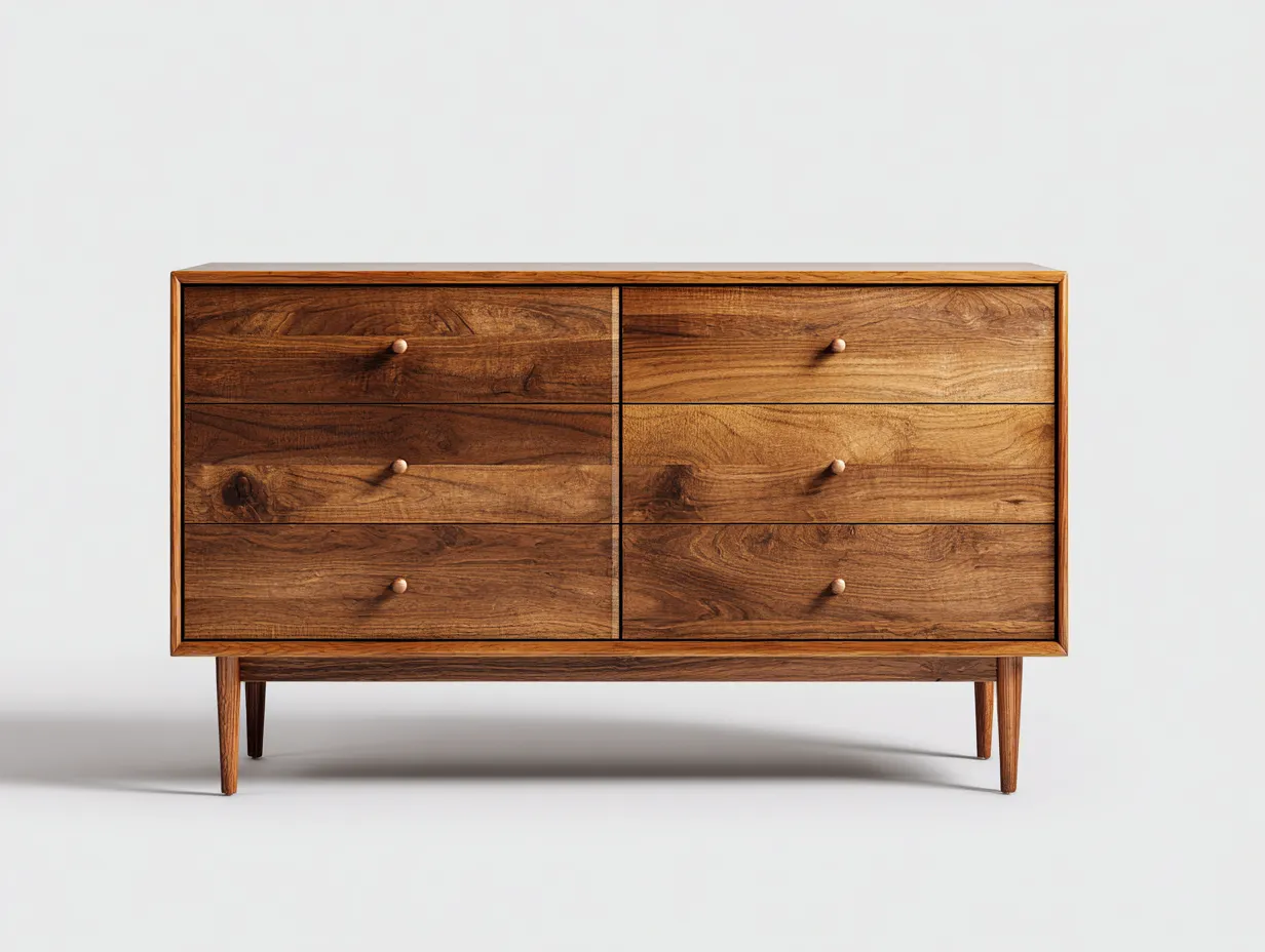 Cómoda - madera - 110x42x80 cm - color nogal - para dormitorio - con espacio de almacenamiento