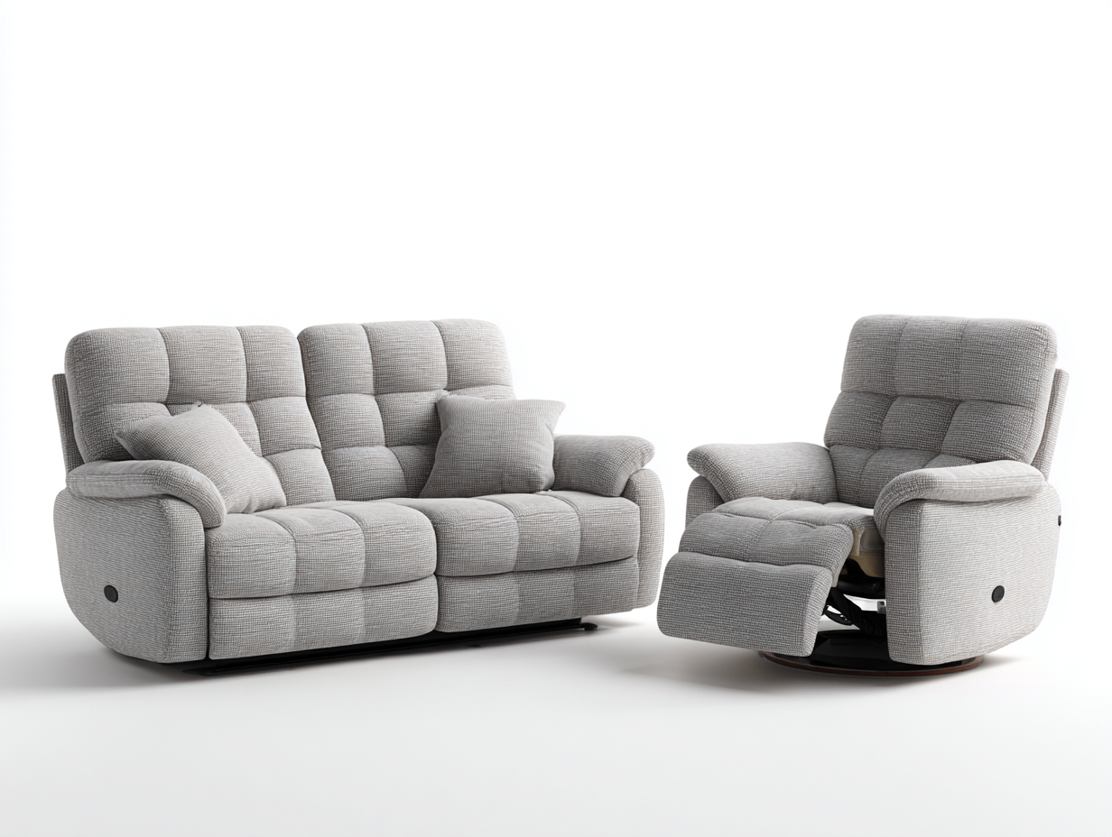 Conjunto de sofá y sillón - tela - sofá 185x95x102 cm - color gris claro - para salón - con función reclinable