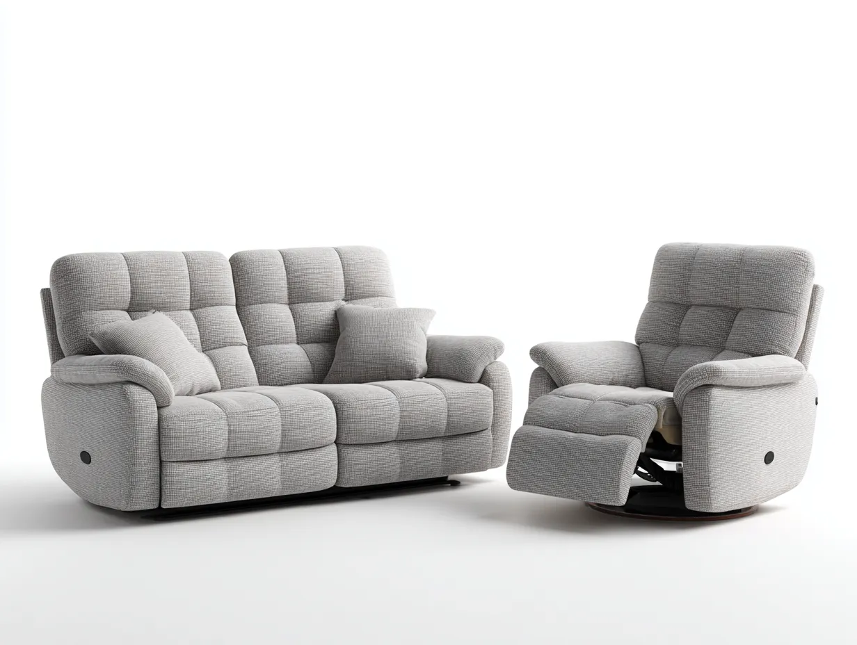 Conjunto de sofá y sillón - tela - sofá 185x95x102 cm - color gris claro - para salón - con función reclinable