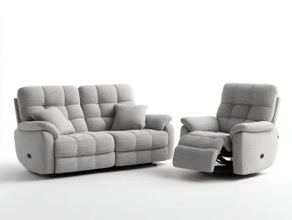 Conjunto de sofá y sillón - tela - sofá 185x95x102 cm - color gris claro - para salón - con función reclinable