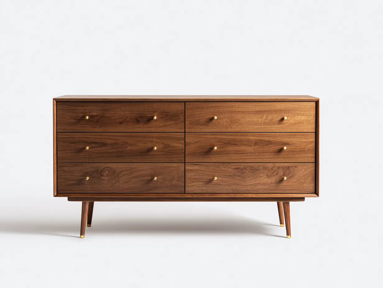 Cómoda - madera - 120x42x78 cm - color nogal/dorado - para dormitorio - con espacio de almacenamiento