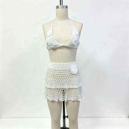 LIFIRE 2-Piece 100% Handmade Crochet Cover Up Set – Top & Skirt Matching Outfit Viral 3D Flower Crochet Bikini Set | Summer 2026 Must Have ✨