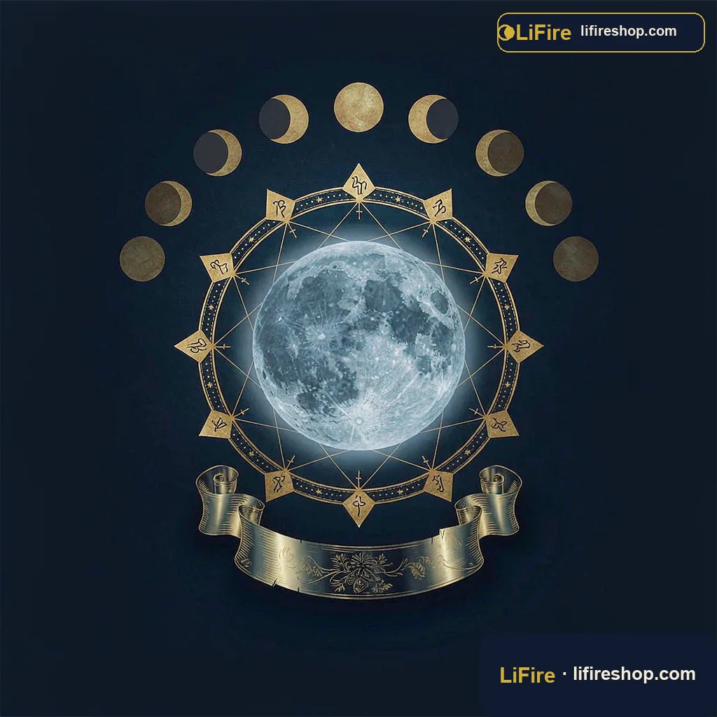 Monthly Moonletter astrology subscription cover with golden moon phase wheel