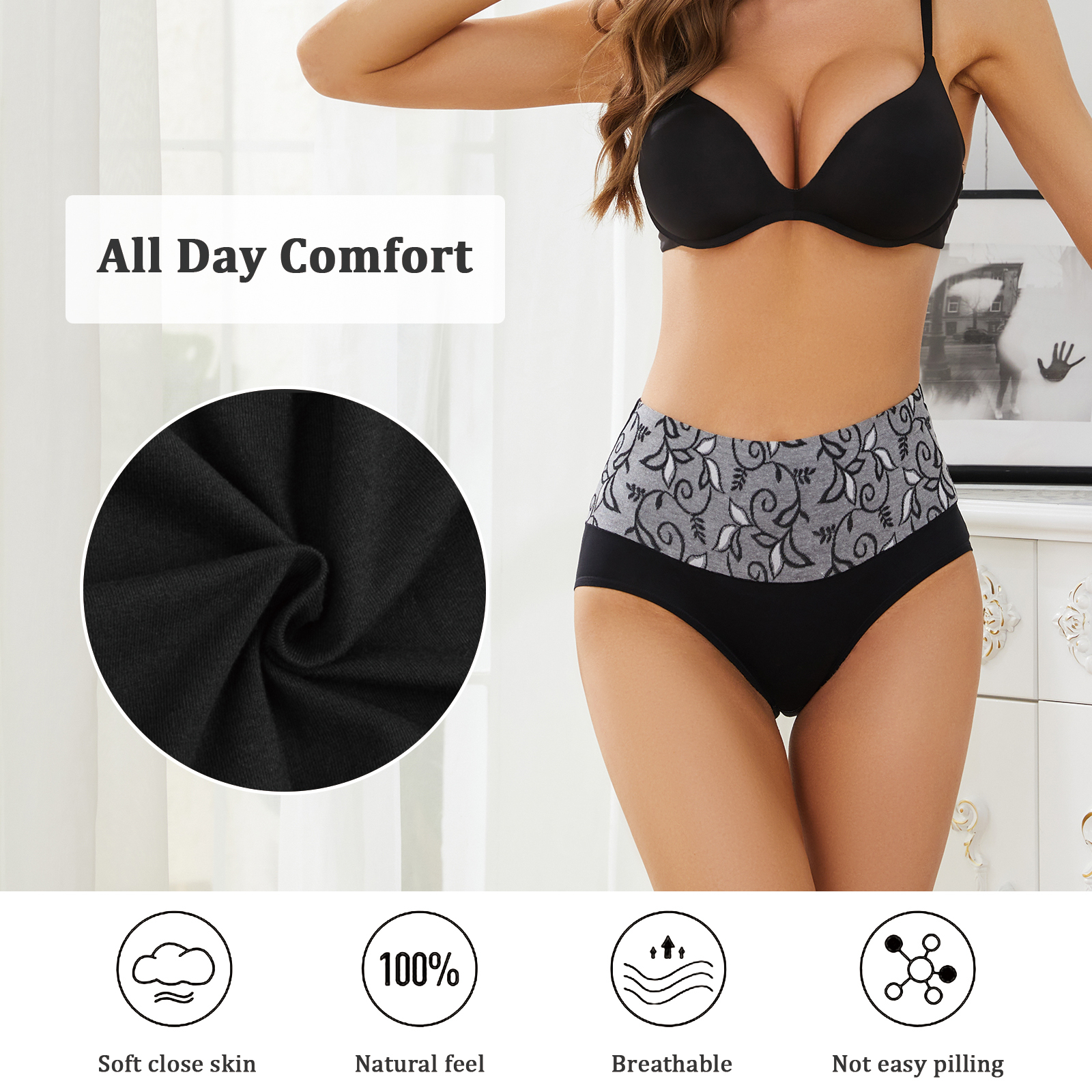 MEIDAYAI Womens Underwear Cotton Tummy Control High Waisted Underwear Soft Breathable Full Coverage Panties Multipack