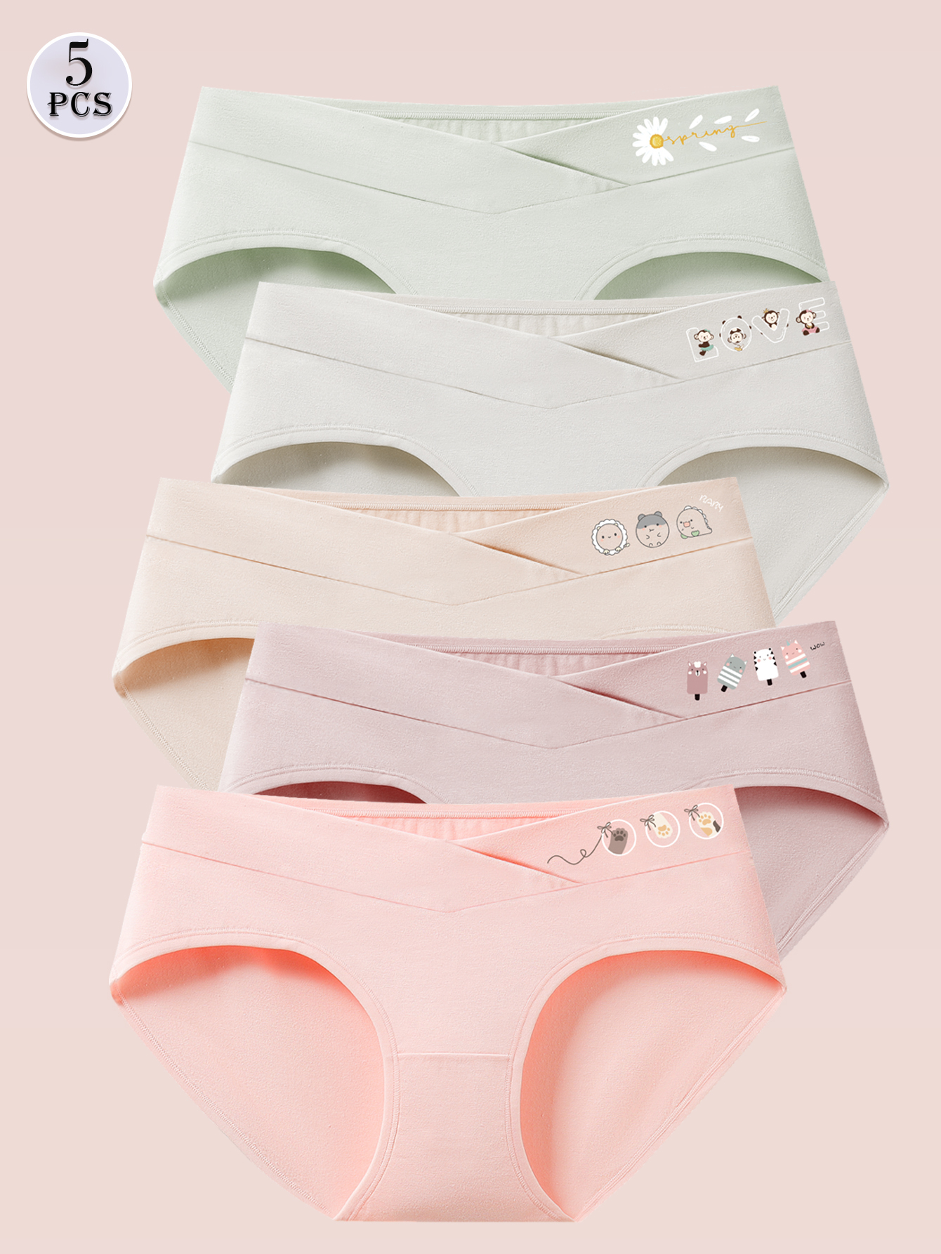 5 Pack Womens Cotton Maternity Underwear,Healthy Maternity Pregnancy Panties Postpartum Mother Under Bump Underwear