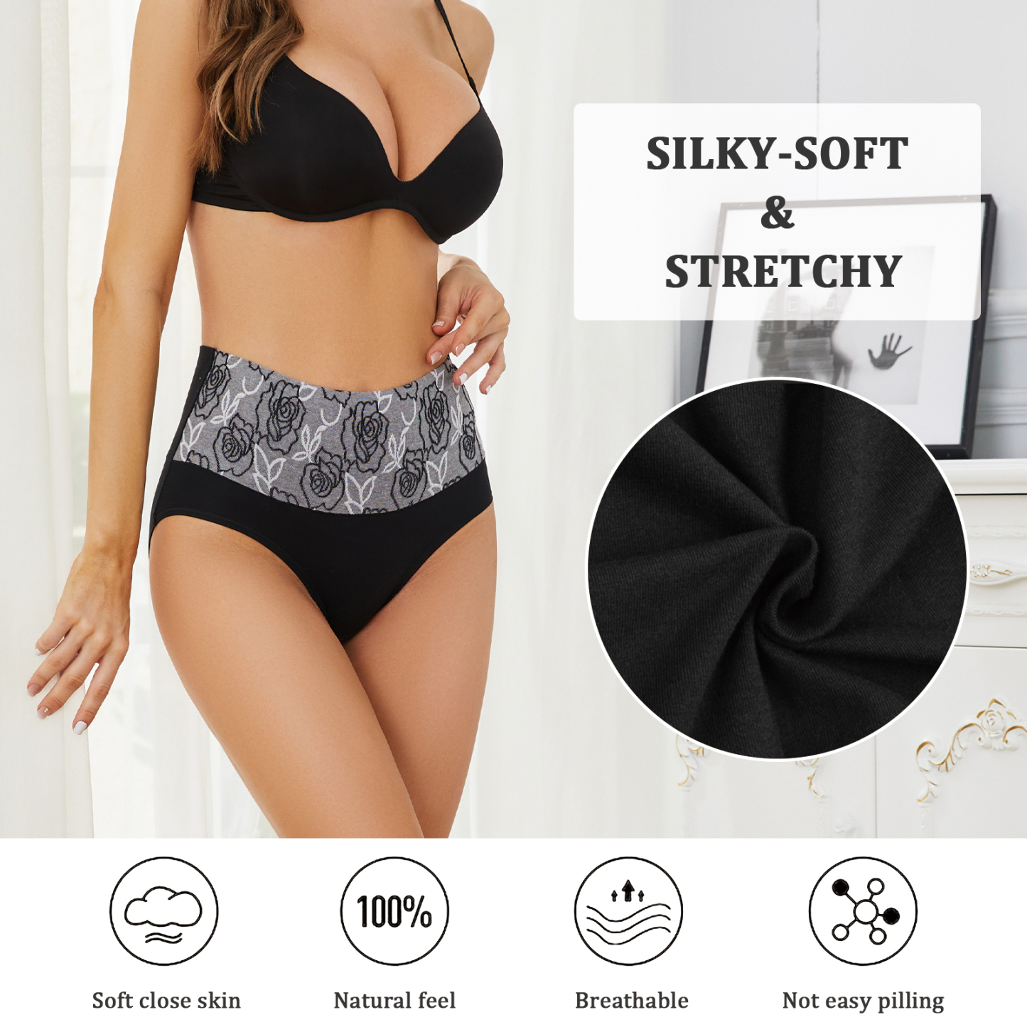 MEIDAYAI Womens Underwear Cotton Tummy Control High Waisted Underwear Soft Breathable Full Coverage Panties Multipack