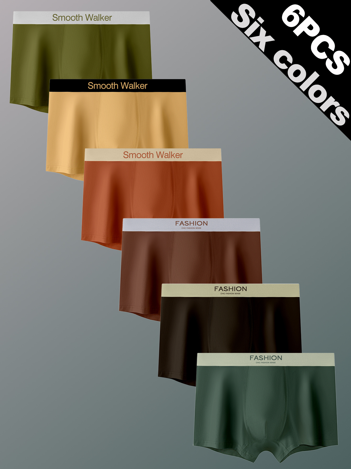 6 pieces pack Men's straight-leg underwear Cotton men's underwear Simple color-matching underwear for men