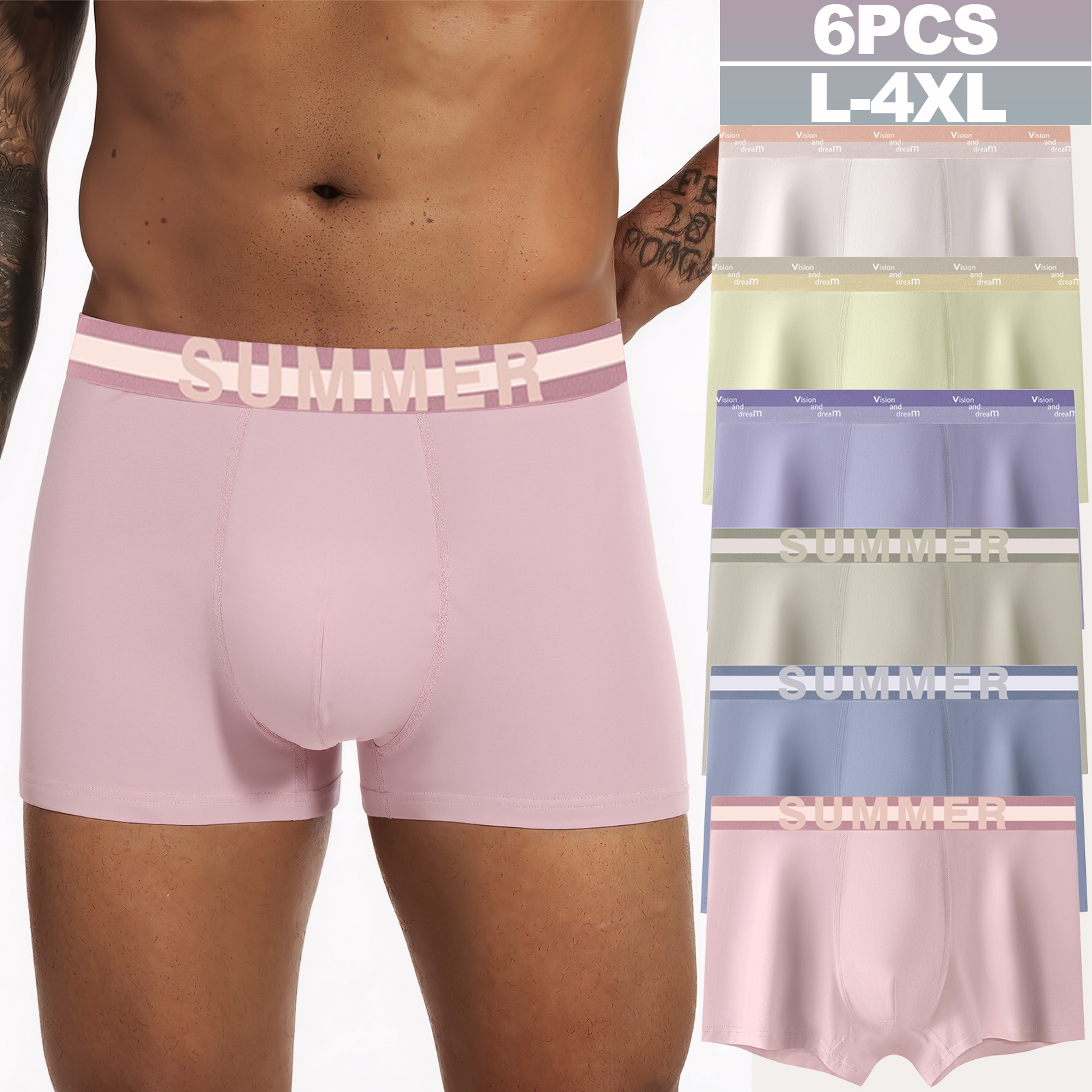 6 pieces pack Men's straight-leg underwear Cotton men's underwear Simple color-matching underwear for men