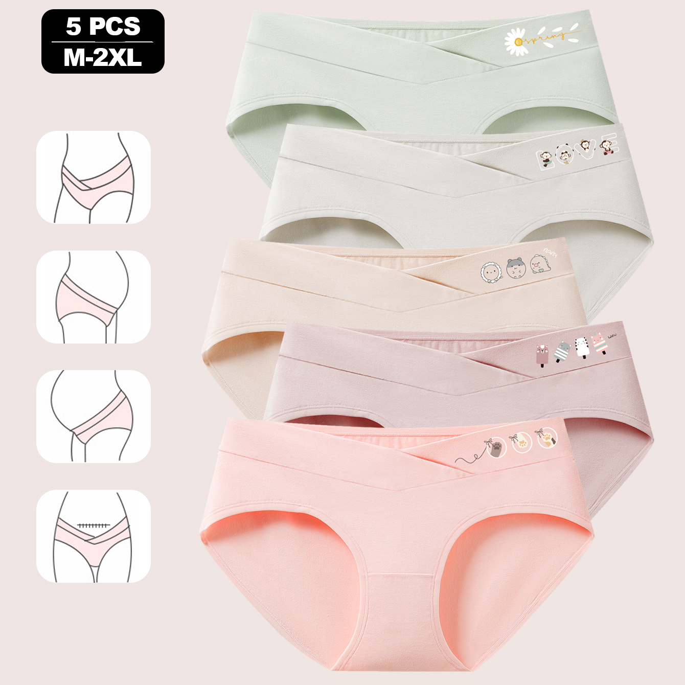 5 Pack Womens Cotton Maternity Underwear,Healthy Maternity Pregnancy Panties Postpartum Mother Under Bump Underwear