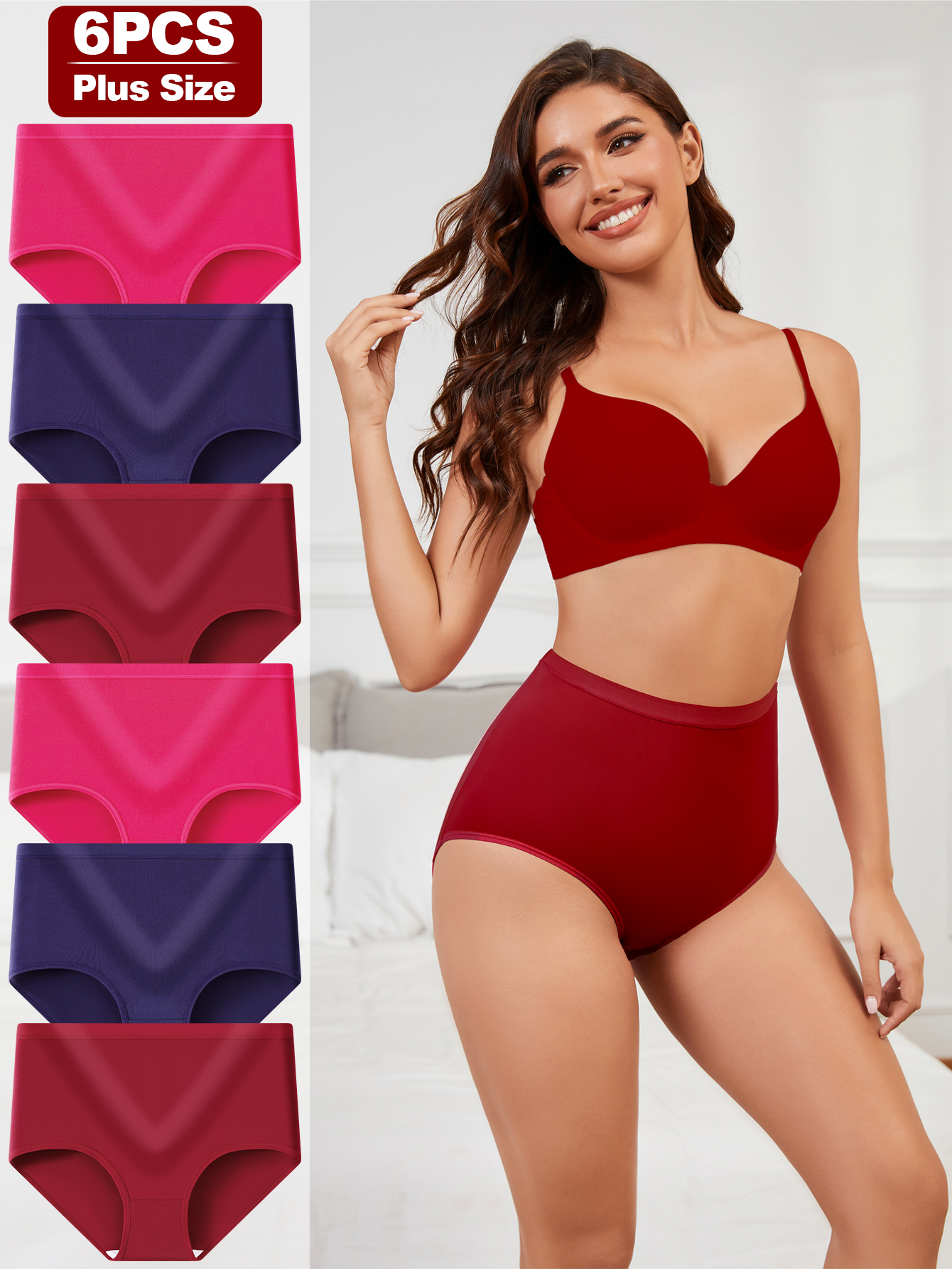 6PCS Women's Panties Solid Color High Waist Full Coverage Panties Soft Breathable Postpartum Panties Stretch Panties