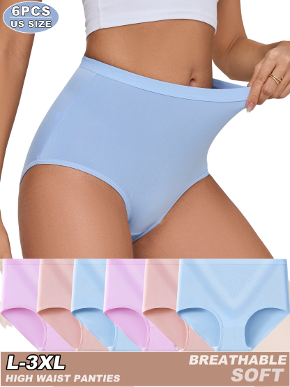 6PCS Women's Panties High Waist Full Coverage Panties Soft Breathable Postpartum Panties Stretch Panties