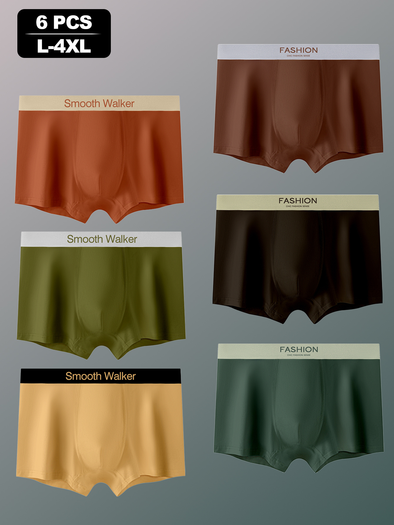 6 pieces pack Men's straight-leg underwear Cotton men's underwear Simple color-matching underwear for men