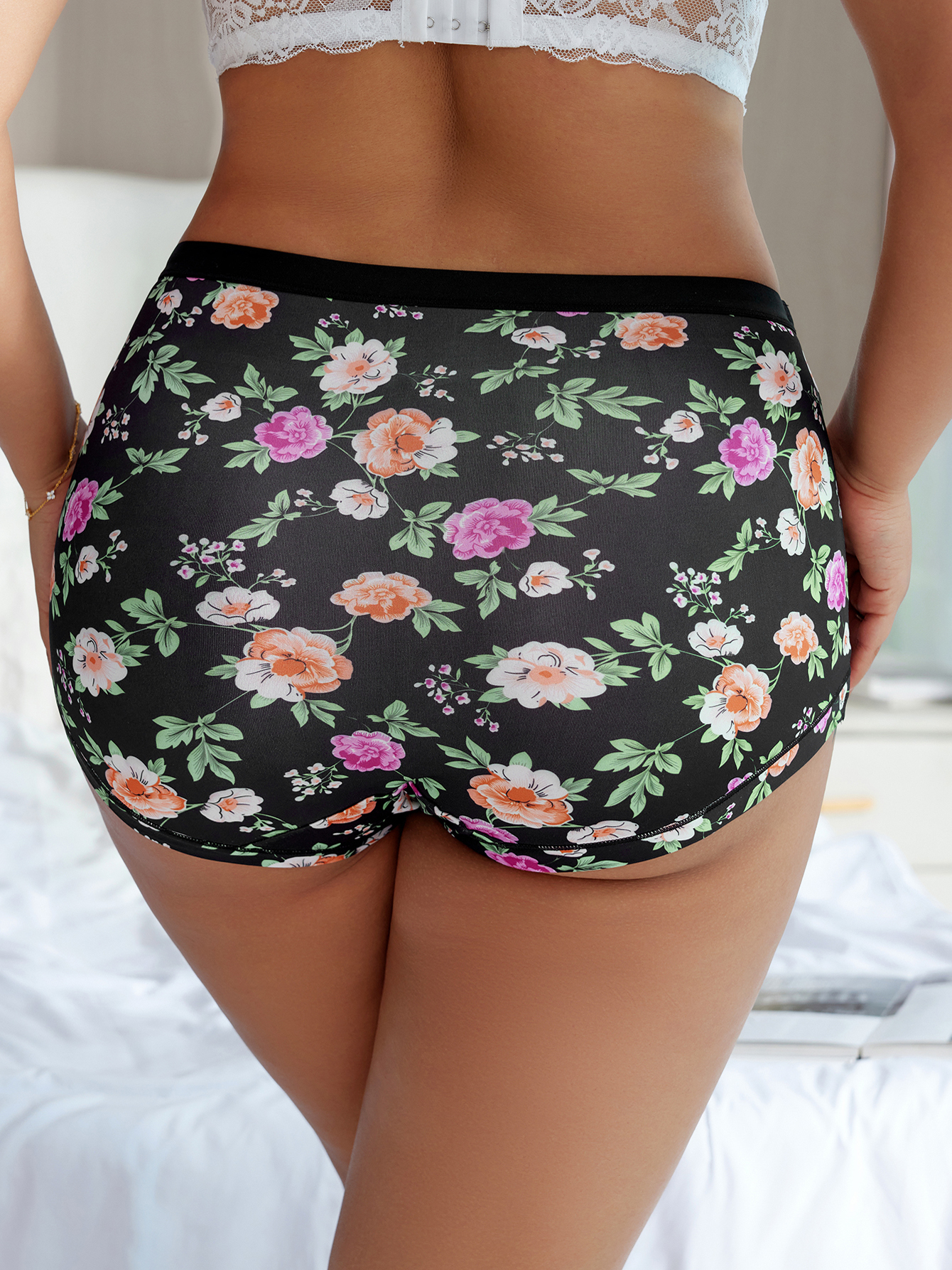 8 pieces of large-sized printed high-waisted women's underwear: comfortable, soft, breathable, simple underwear for lifting the abdomen and hips, high-waisted women's underwear