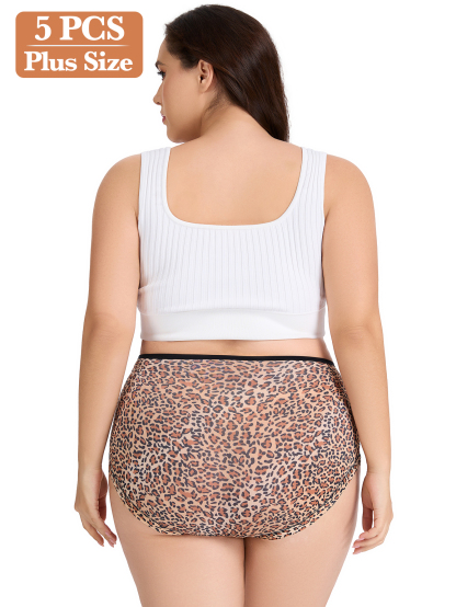5PCS high-waisted and sized belt-controlled lingerie soft and pants are daily comfortable animal-patterned women's underwear