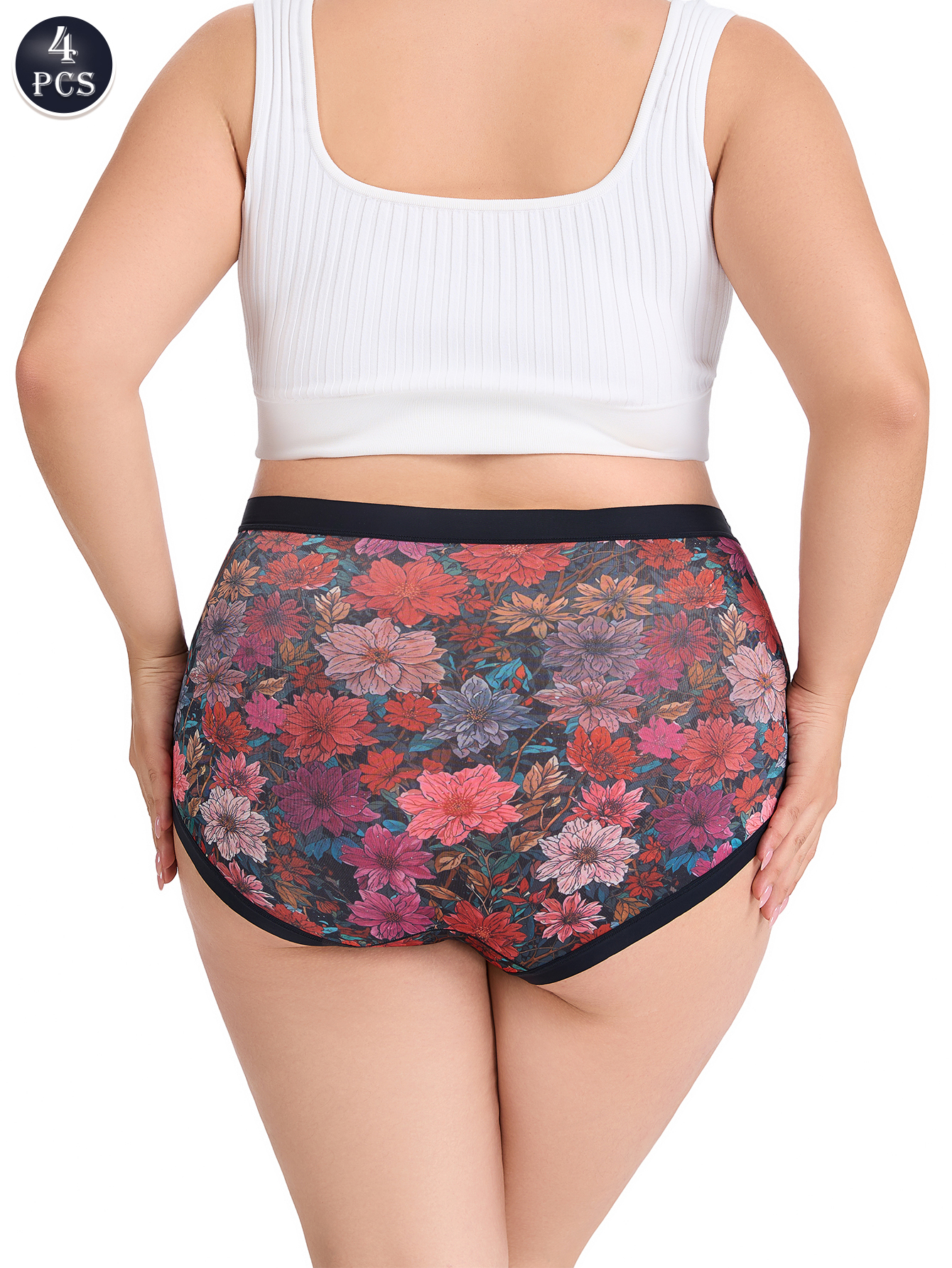 4PCS Women's High-Waisted Plus Size Tummy Control Underwear Soft Lace Hipster Panties for Daily Comfort