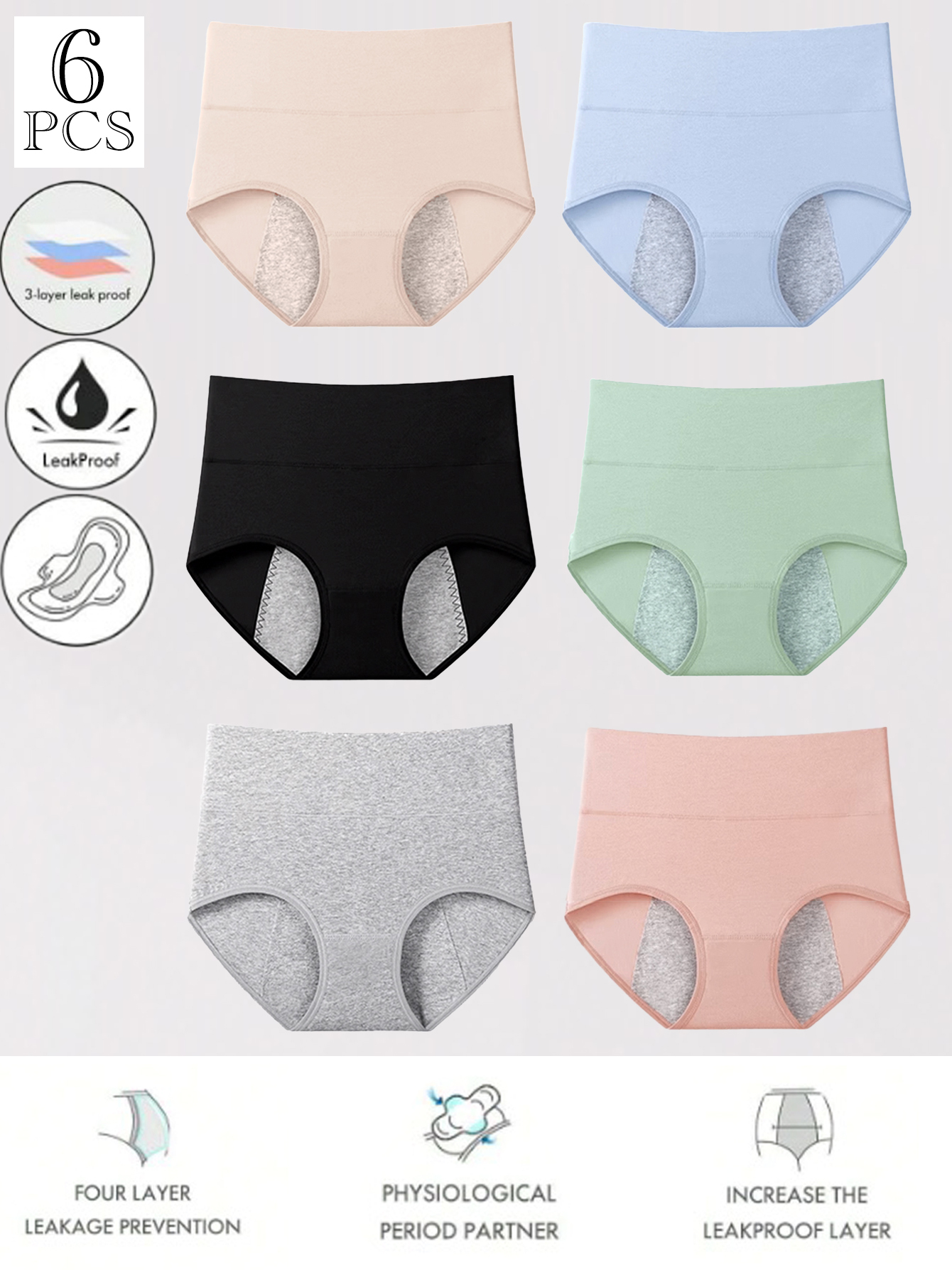6 Sets Of Women's Menstrual Underwear Tidal Underwear Postpartum Teenage Menstrual Underwear Cotton Postpartum Easy To Clean Underwear