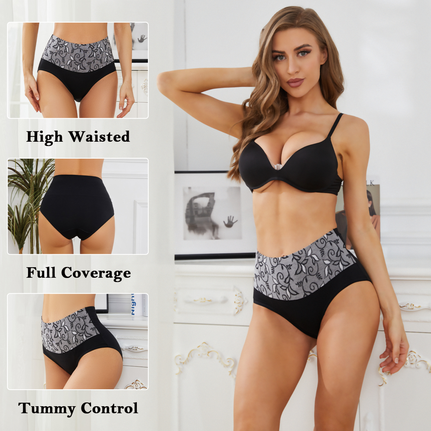 MEIDAYAI Womens Underwear Cotton Tummy Control High Waisted Underwear Soft Breathable Full Coverage Panties Multipack