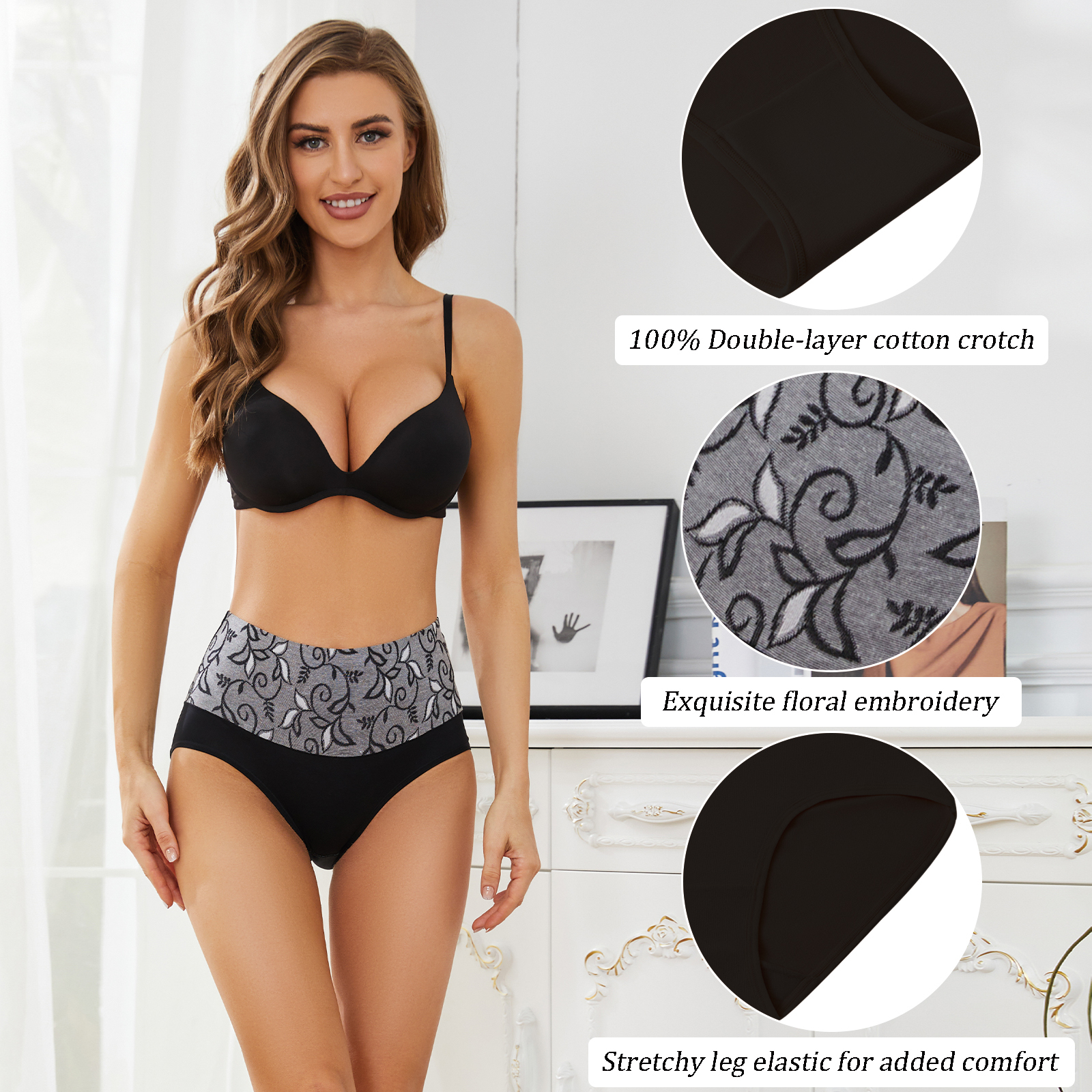 MEIDAYAI Womens Underwear Cotton Tummy Control High Waisted Underwear Soft Breathable Full Coverage Panties Multipack