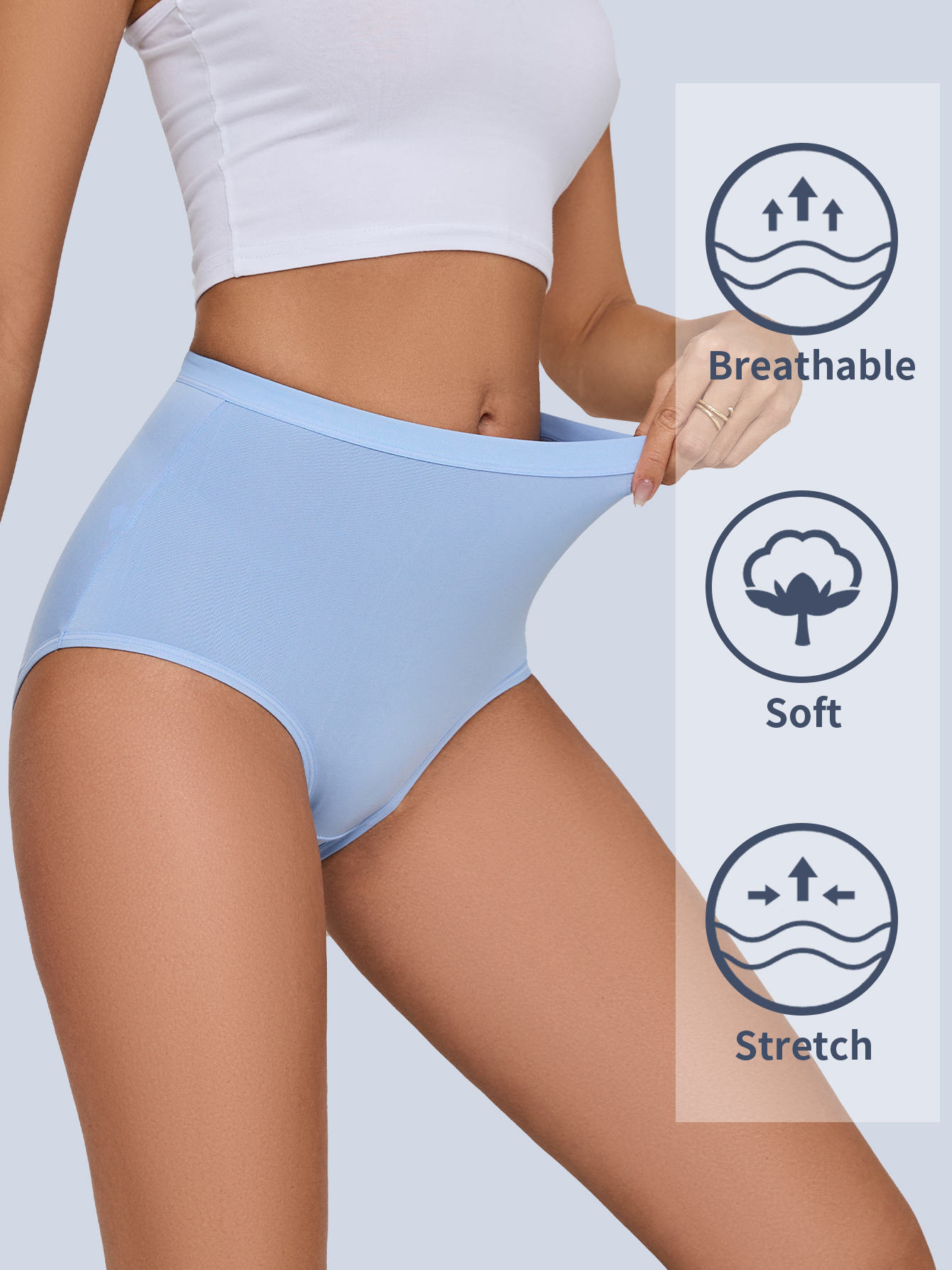 6PCS Women's Panties High Waist Full Coverage Panties Soft Breathable Postpartum Panties Stretch Panties