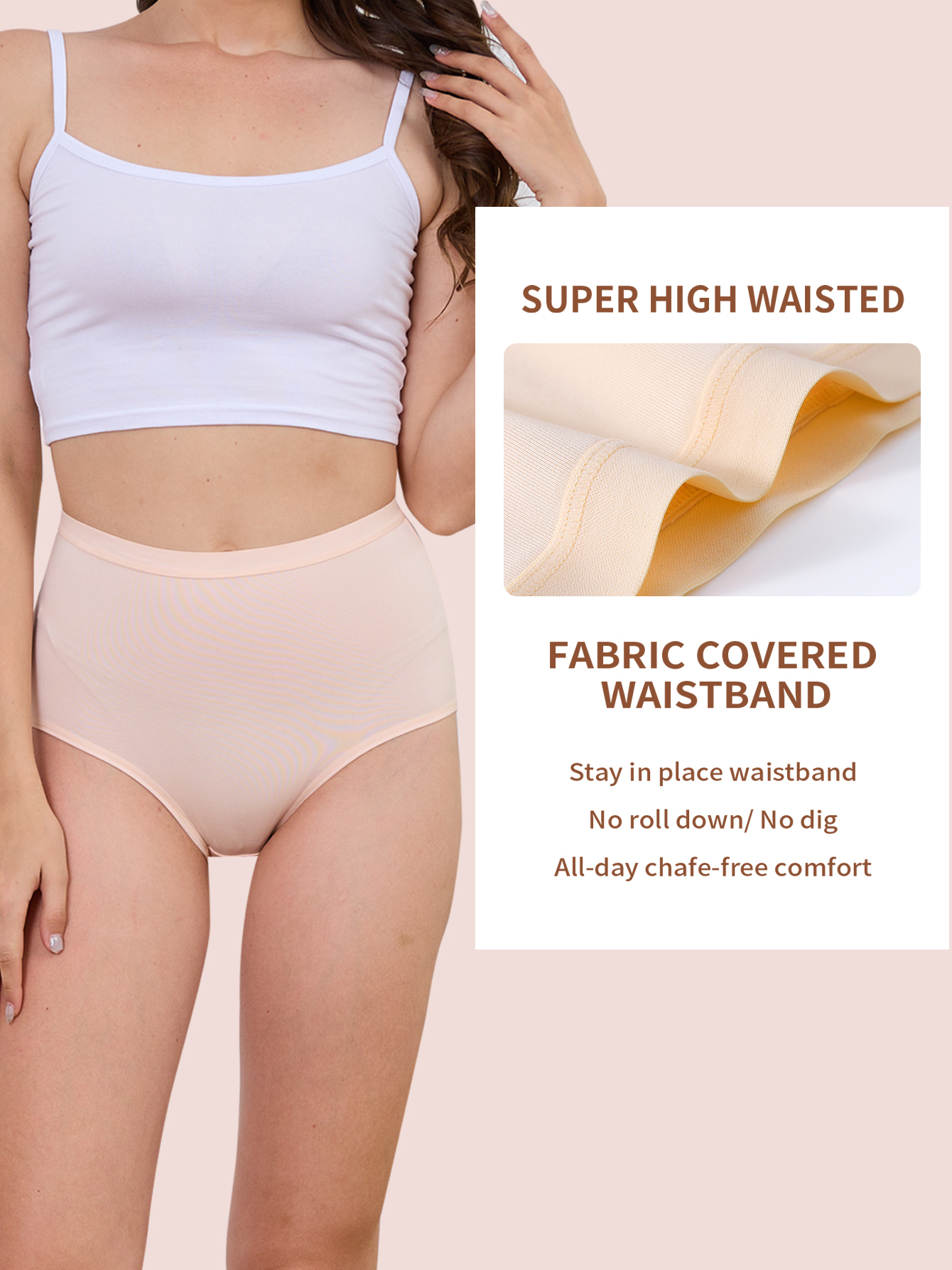 6PCS Women's Panties Solid Color High Waist Full Coverage Panties Soft Breathable Postpartum Panties Stretch Panties