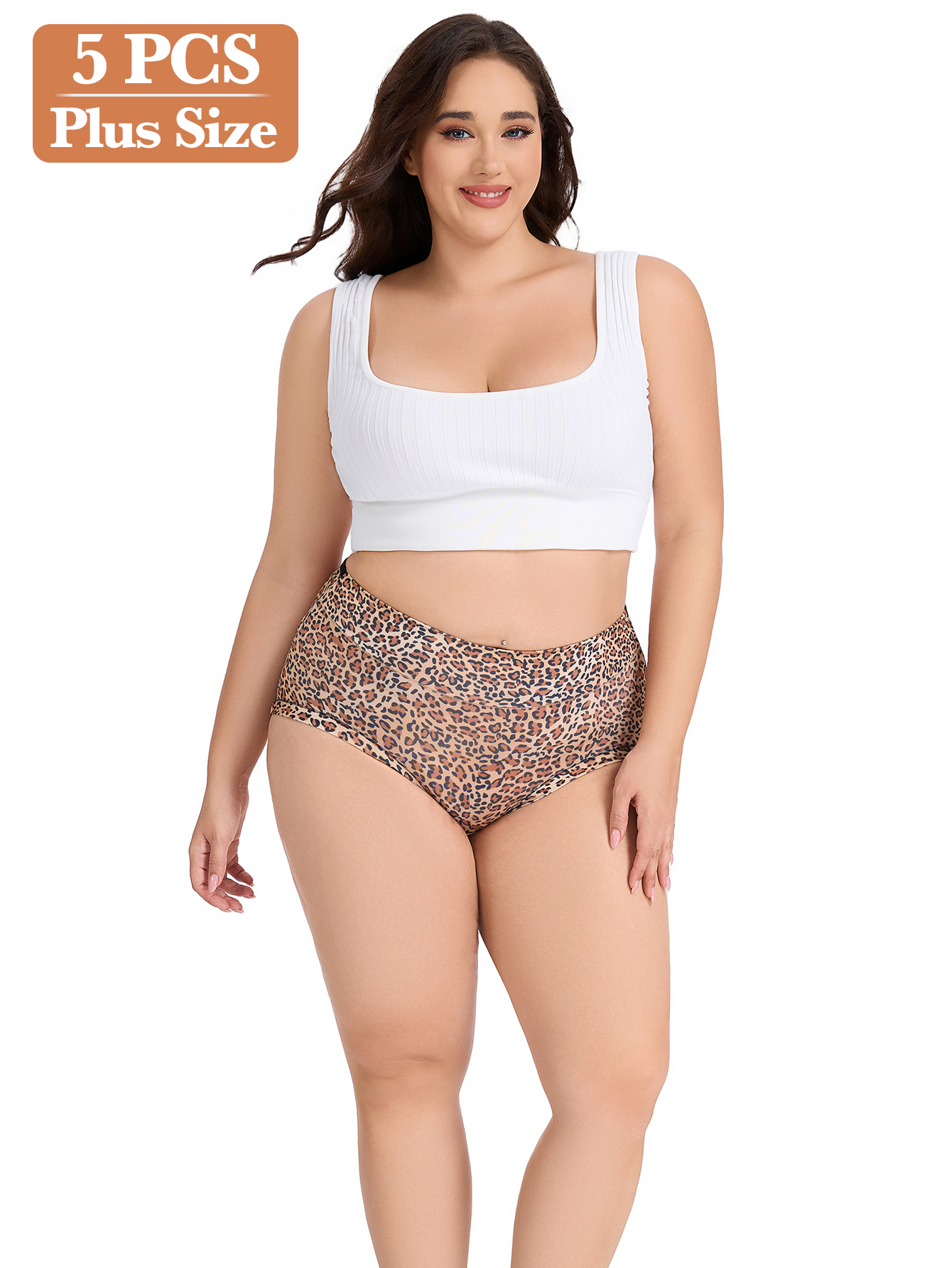 5PCS high-waisted and sized belt-controlled lingerie soft and pants are daily comfortable animal-patterned women's underwear