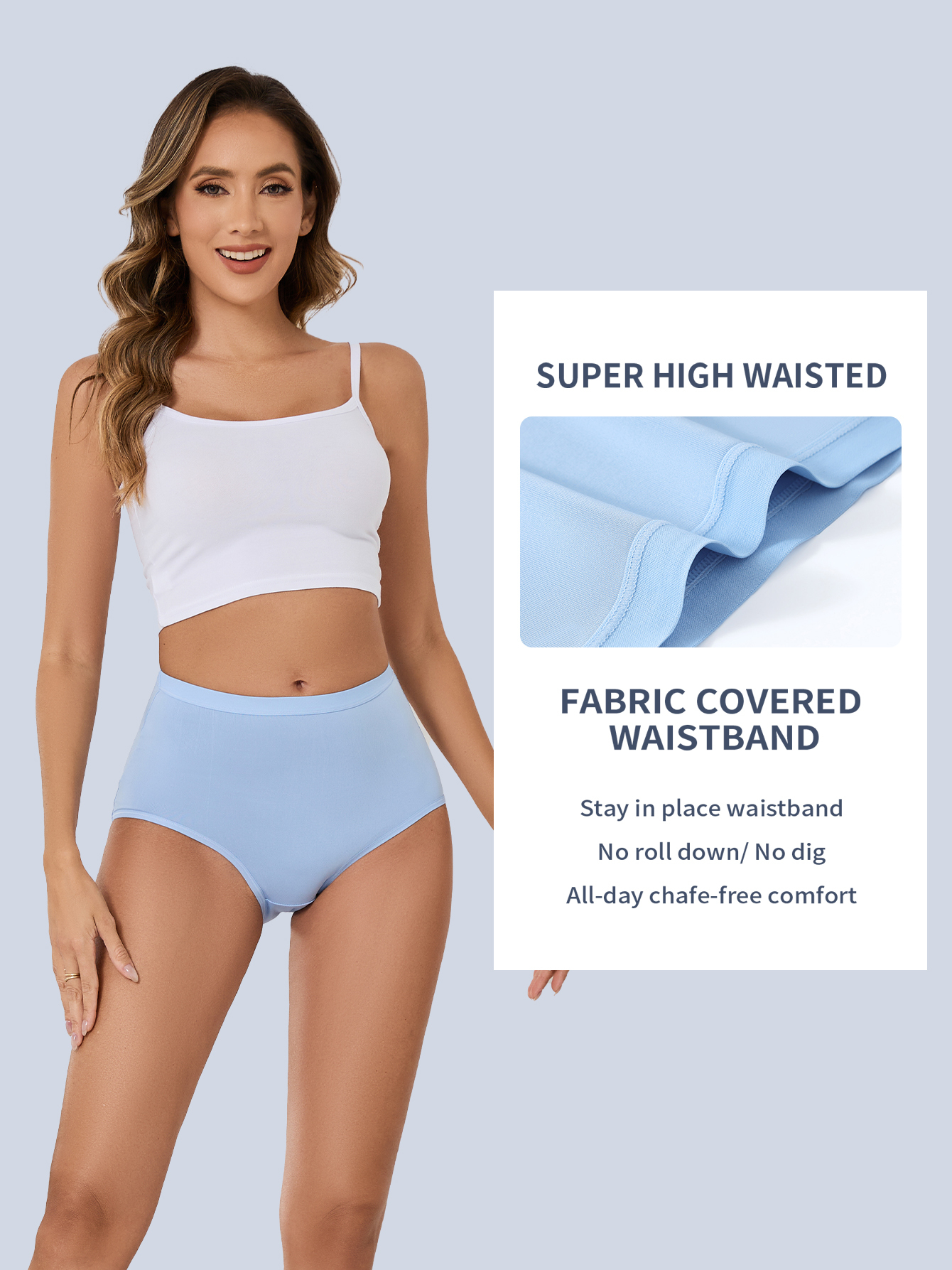 6PCS Women's Panties High Waist Full Coverage Panties Soft Breathable Postpartum Panties Stretch Panties