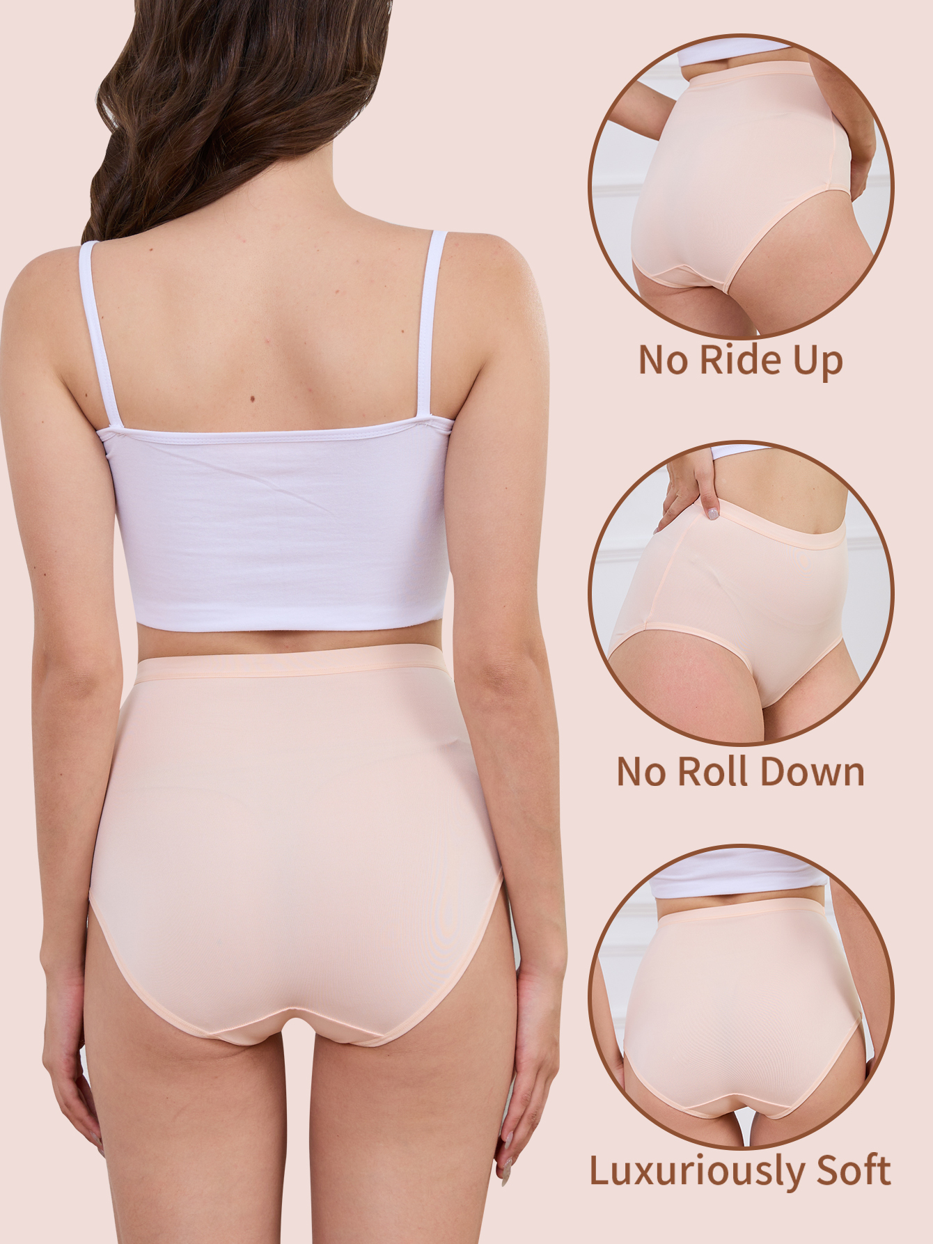 6PCS Women's Panties Solid Color High Waist Full Coverage Panties Soft Breathable Postpartum Panties Stretch Panties