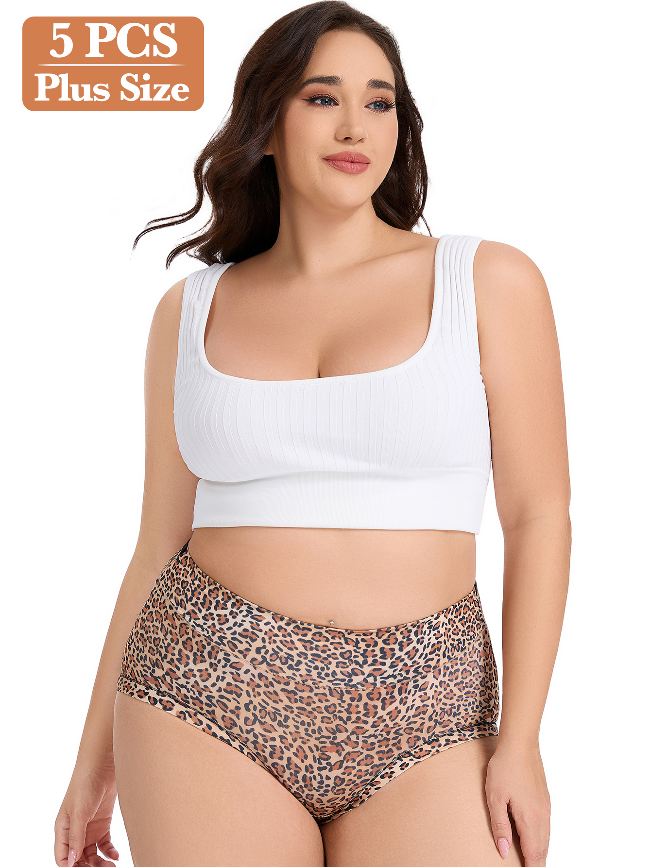 5PCS high-waisted and sized belt-controlled lingerie soft and pants are daily comfortable animal-patterned women's underwear