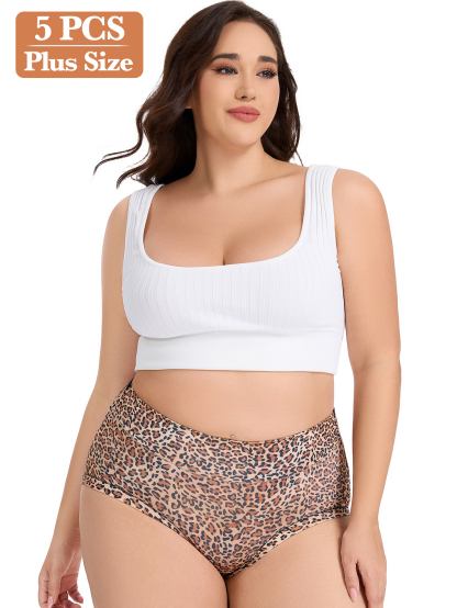 5PCS high-waisted and sized belt-controlled lingerie soft and pants are daily comfortable animal-patterned women's underwear