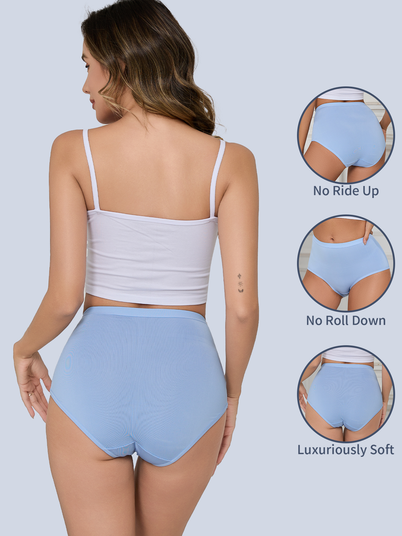 6PCS Women's Panties High Waist Full Coverage Panties Soft Breathable Postpartum Panties Stretch Panties