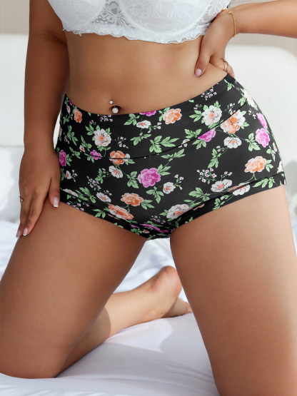 8 pieces of large-sized printed high-waisted women's underwear: comfortable, soft, breathable, simple underwear for lifting the abdomen and hips, high-waisted women's underwear