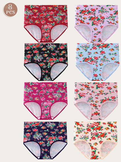 8 pairs of Oriental personality printed underwear high-waisted underwear