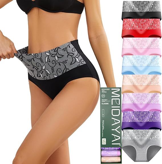 MEIDAYAI Womens Underwear Cotton Tummy Control High Waisted Underwear Soft Breathable Full Coverage Panties Multipack