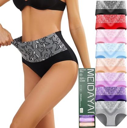 MEIDAYAI Womens Underwear Cotton Tummy Control High Waisted Underwear Soft Breathable Full Coverage Panties Multipack