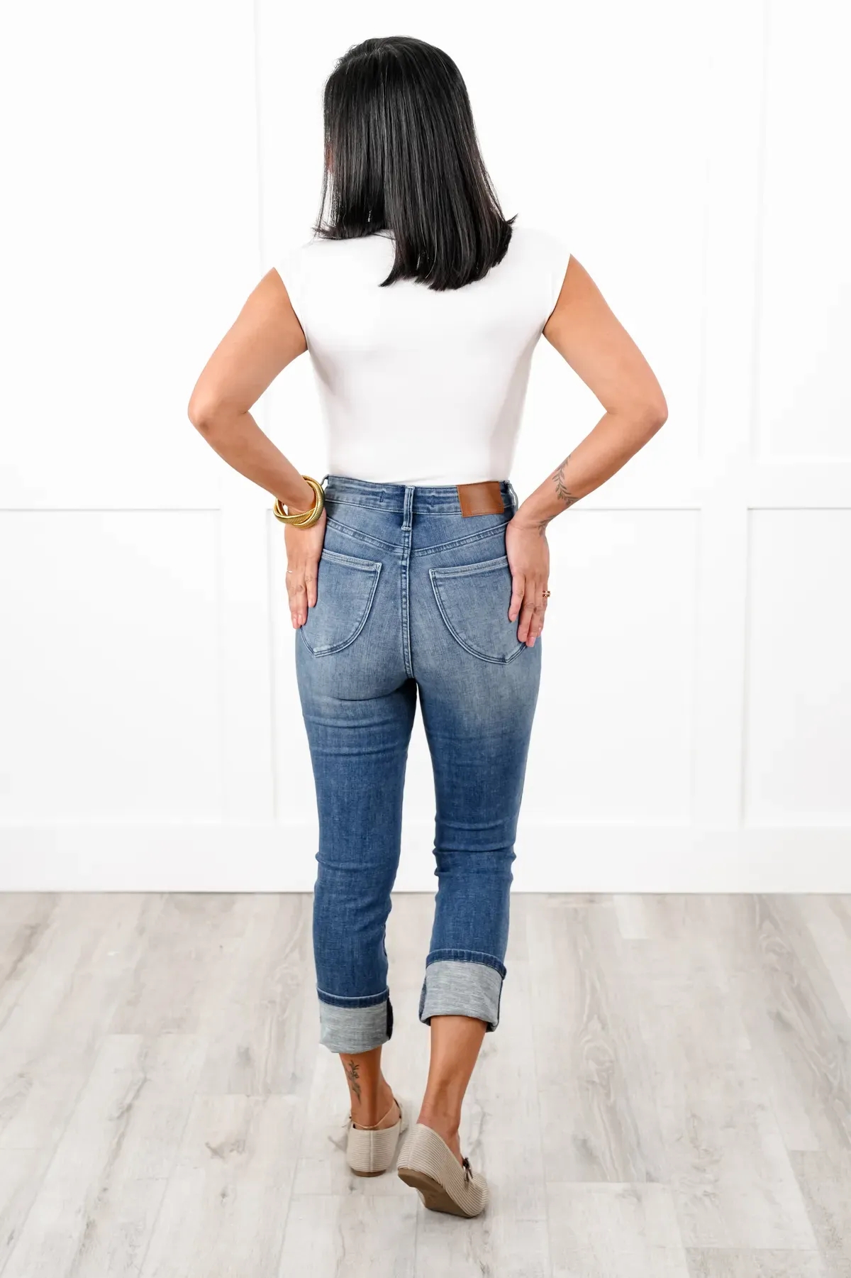 Tummy Control Cuffed Capri Jeans (Buy 2 Free Shipping)