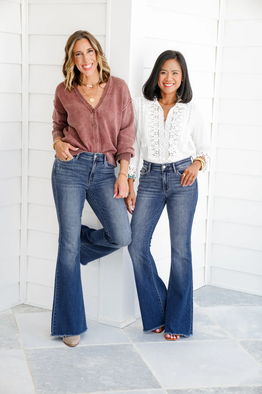 Tummy Control Mid Rise Flare Jeans with Frayed Hem (Buy 2 Free Shipping)