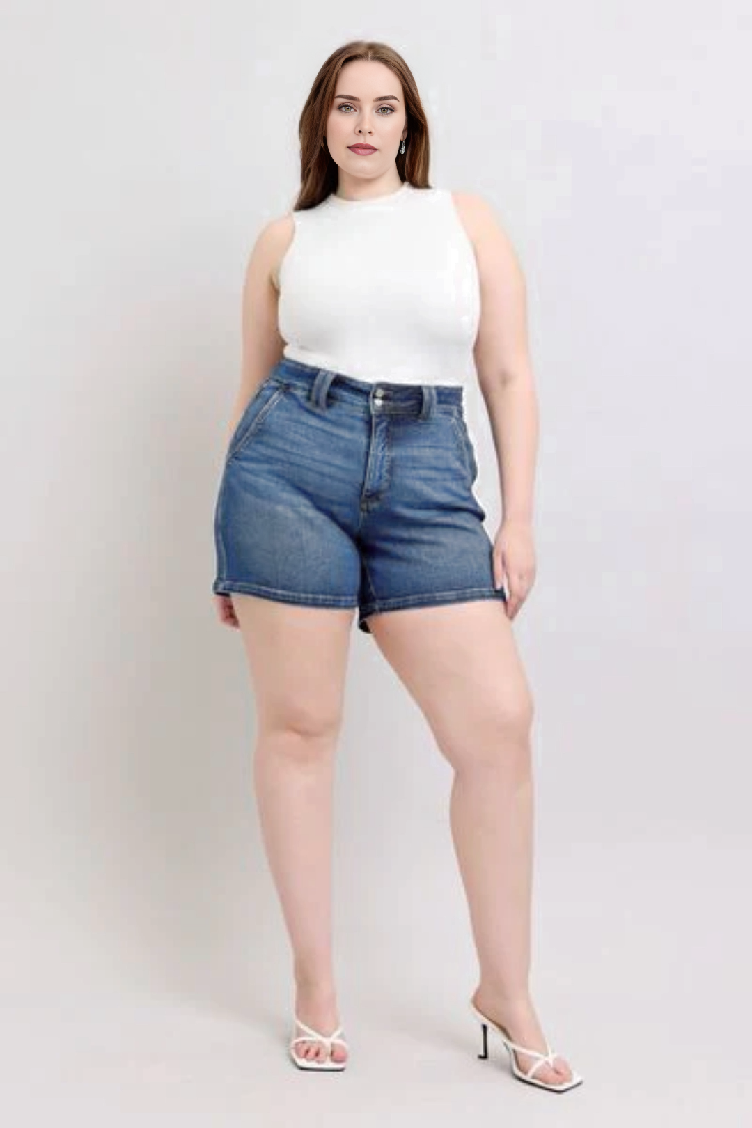 Tummy Control Double Button Waistband Shorts