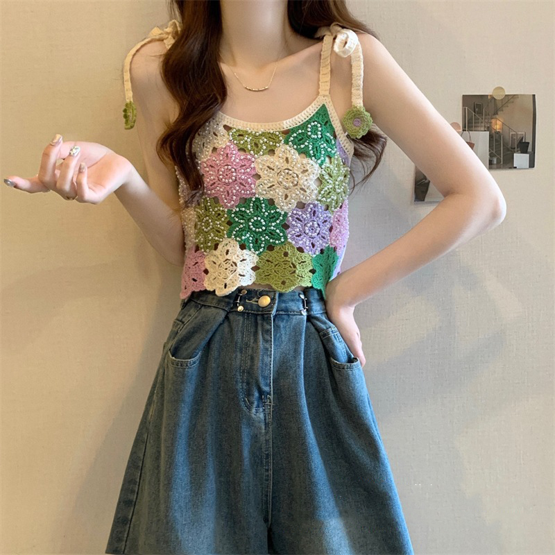 New Korean-style Hollow-out Embroidered Floral Versatile Camisole / Sleeveless Top