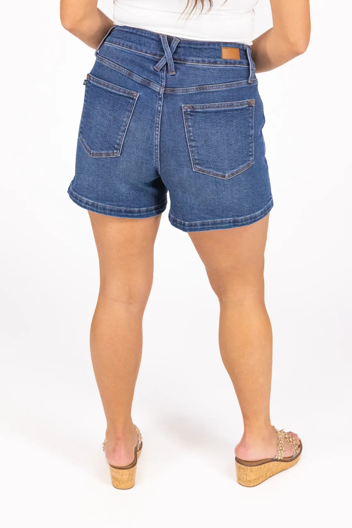 Tummy Control Double Button Waistband Shorts