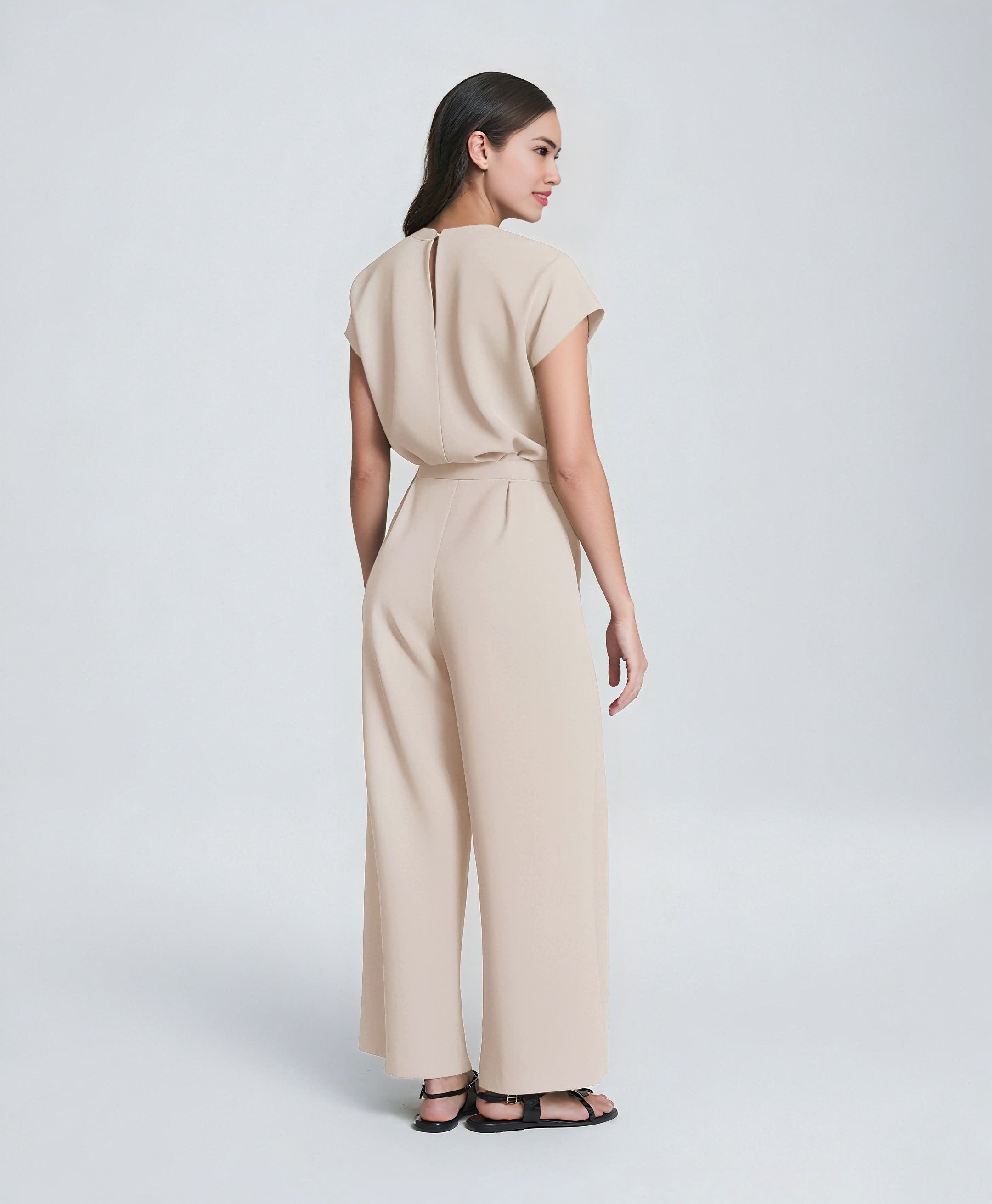 AirEssentials Cap Sleeve Cinched Jumpsuit (Buy 2 Free Shipping)