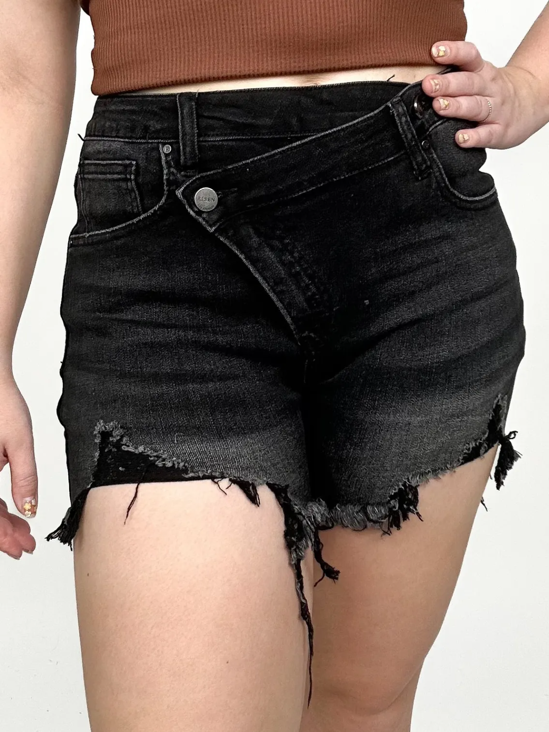 Tummy Control Asymmetrical Distressed Shorts (Buy 2 Free Shipping)